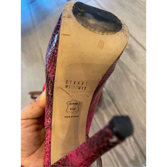 STUART WEITZMAN Pink Snakeskin Platform Heels Size 7 - Picture 8 of 11